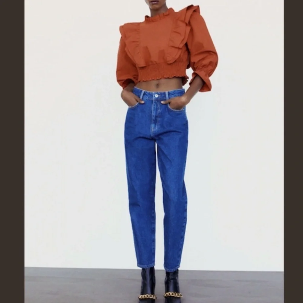 ZARA Ruffled Poplin Cropped Top - Picture 2 of 11